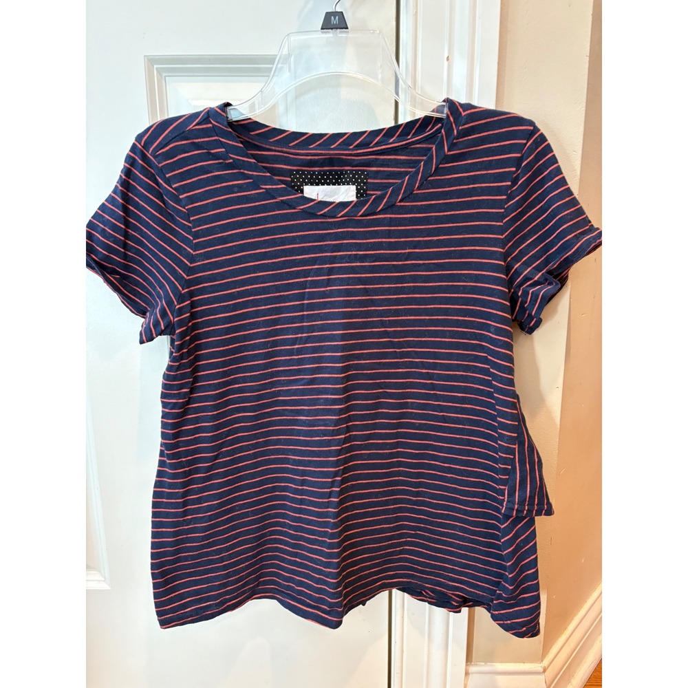 Anthropologie Striped Ruffle Hem‎ Top Women's Size Small Short Sleeve